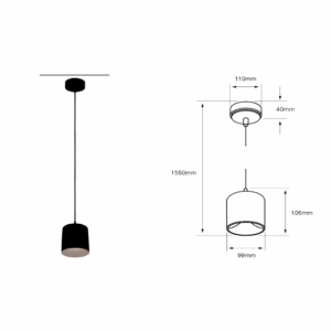 COLGANTE FOCO DECORATIVO PARA INTERIOR LED 12W 3000K TECNOLITE 12DCTLLED700V30N