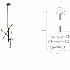 LAMPARA DE TECHO INTERIOR PARA 6 FOCOS,LAMPARA COLGANTE DECORATIVA,NO INCLUYE FOCOS TECNOLITE 20CTL8190MVN
